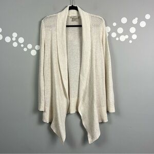 Loft Open Front Ribbed Knit Cardigan Size M Ivory Waterfall Drape LIghtweight